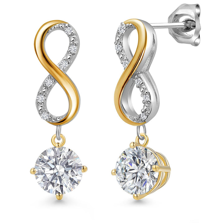 Round Cut_2 CT_Earrings in 925 Sterling Silver and 10K Yellow Gold