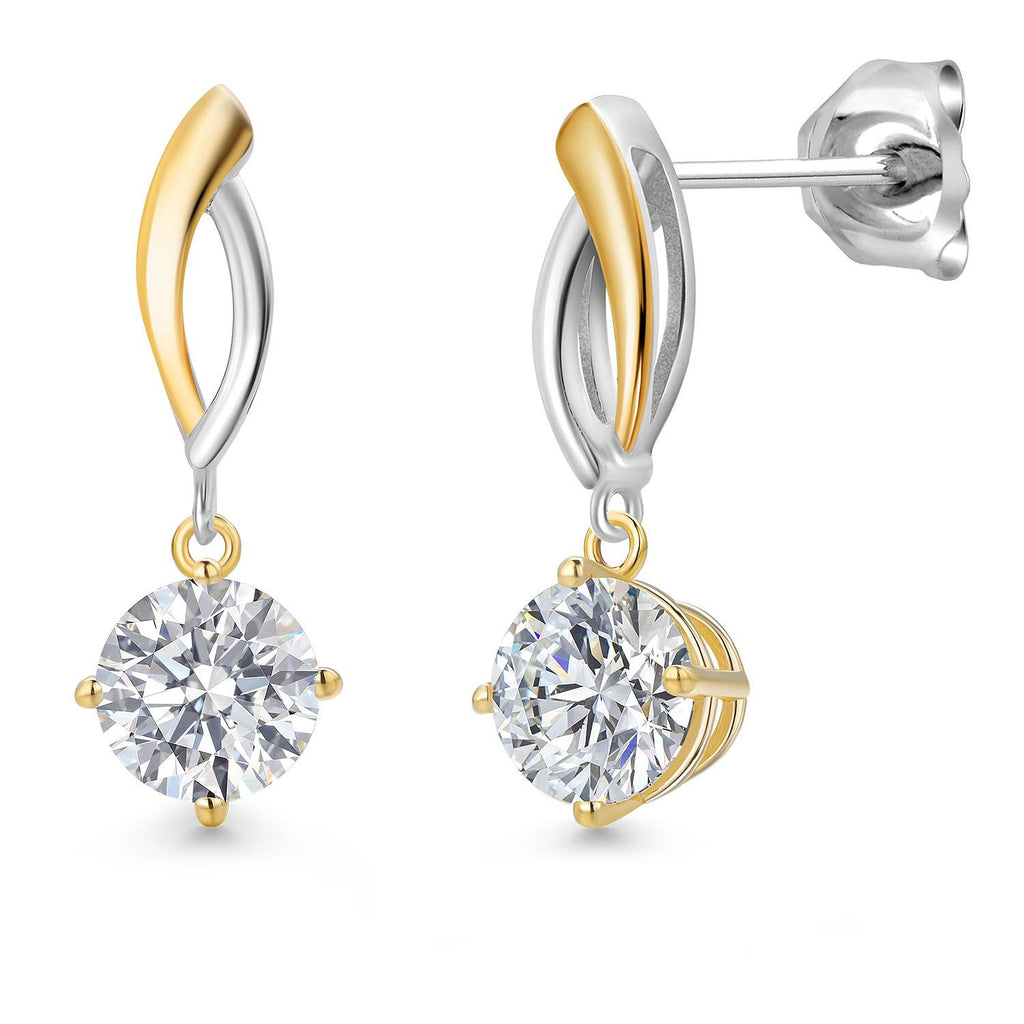 Round Cut_1.4 Carats_Earrings in 925 Sterling Silver and 10K Yellow Gold