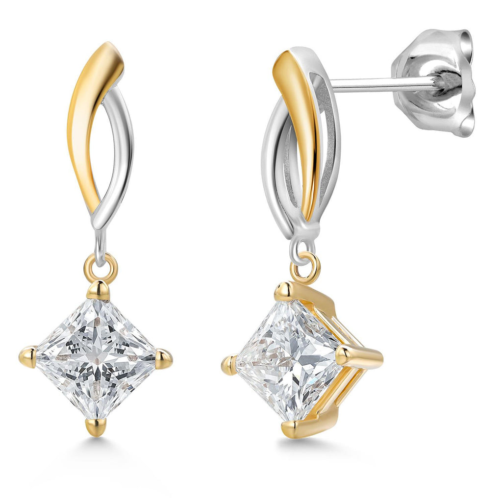 Princess Cut_2 Carats_Earrings in 925 Sterling Silver and 10K Yellow Gold