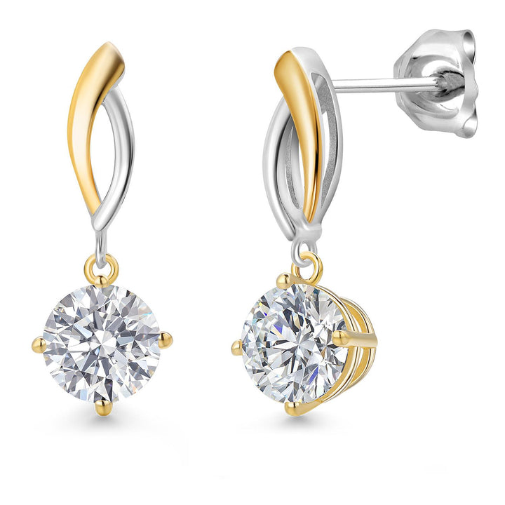 Round Cut_2 Carats_Earrings in 925 Sterling Silver and 10K Yellow Gold