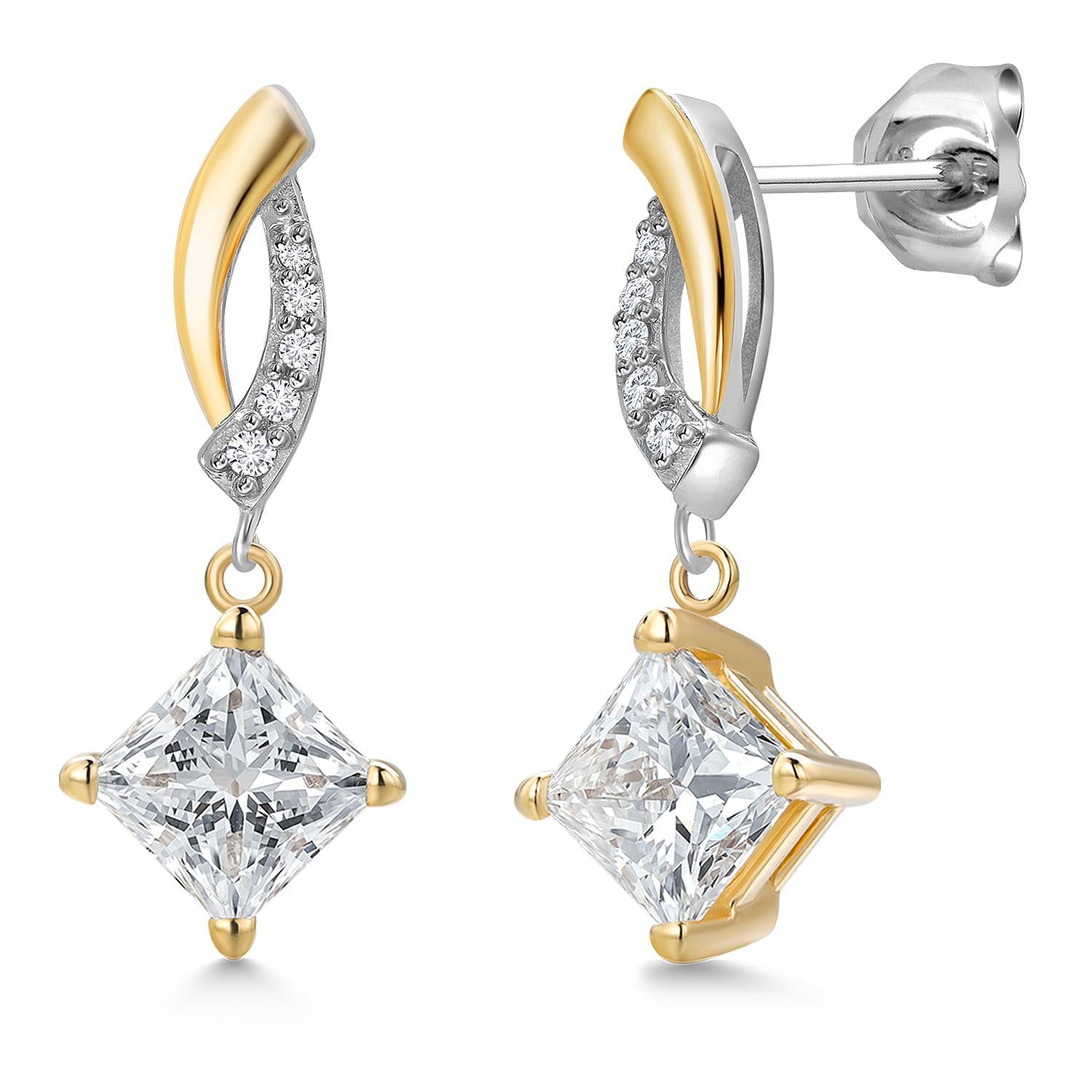 Princess Cut_Earrings in 925 Sterling Silver and 10K Yellow Gold