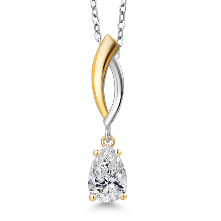 Pear Shape_0.7 Carats_Pendant in 925 Sterling Silver and 10K Yellow Gold