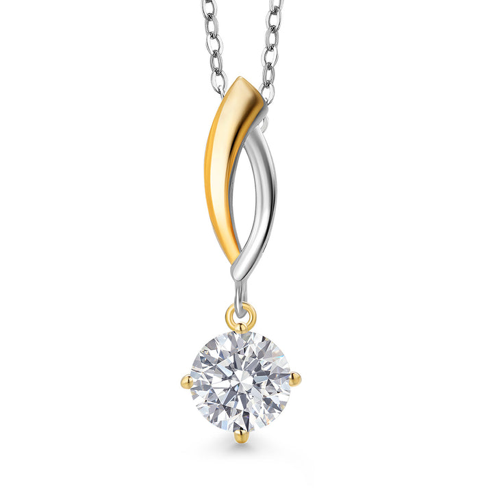 Round Cut_0.7 Carats_Pendant in 925 Sterling Silver and 10K Yellow Gold