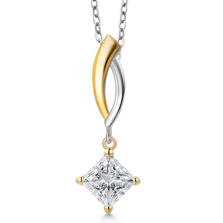 Princess Cut_1 Carats_Pendant in 925 Sterling Silver and 10K Yellow Gold