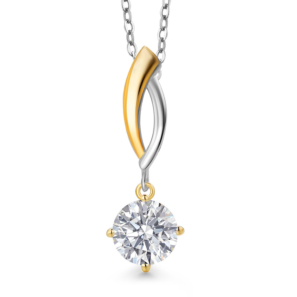 Round Cut_1 Carats_Pendant in 925 Sterling Silver and 10K Yellow Gold