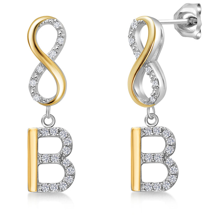 Initial B_Earrings in 925 Sterling Silver and 10K Yellow Gold