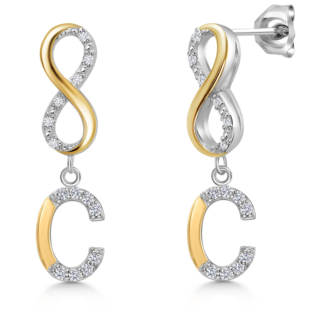 Initial C_Earrings in 925 Sterling Silver and 10K Yellow Gold