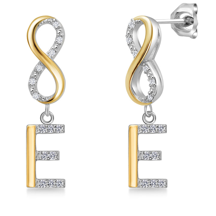 Initial E_Earrings in 925 Sterling Silver and 10K Yellow Gold