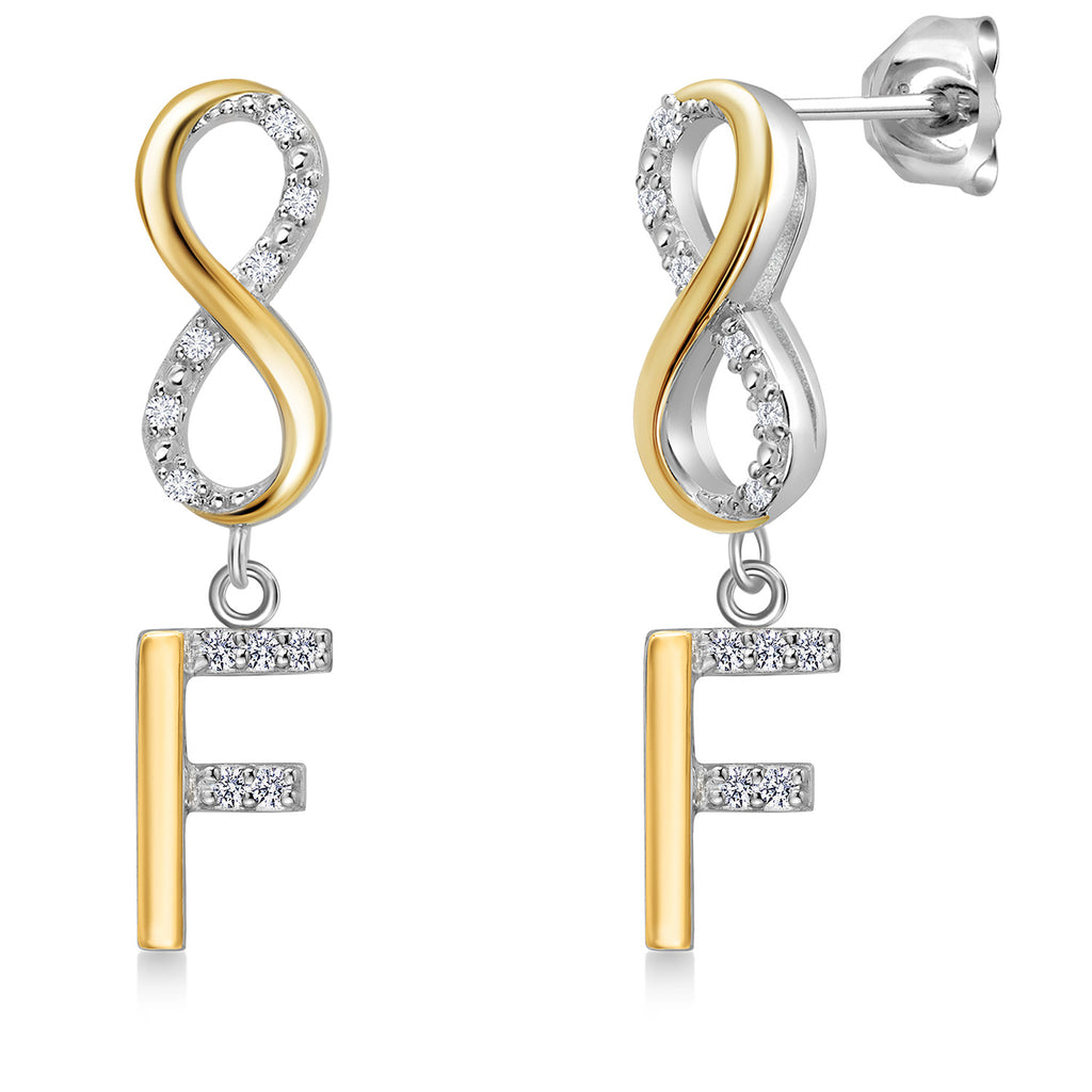 Initial F_Earrings in 925 Sterling Silver and 10K Yellow Gold
