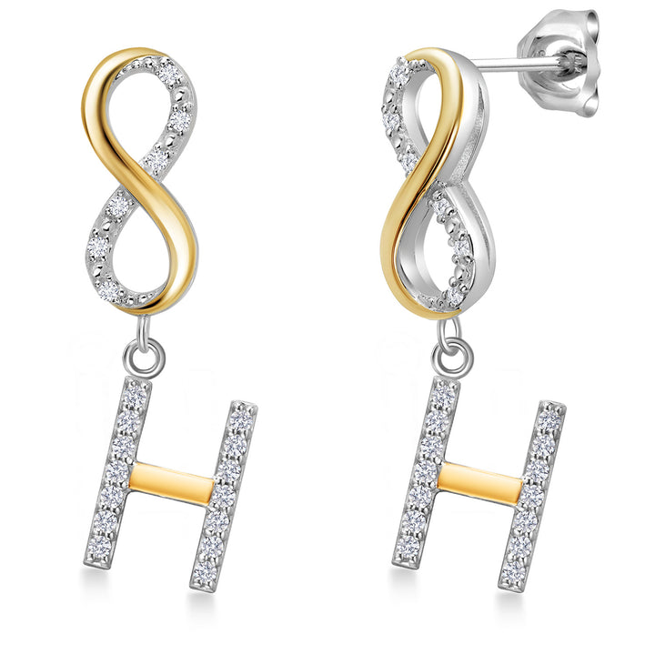 Initial H_Earrings in 925 Sterling Silver and 10K Yellow Gold