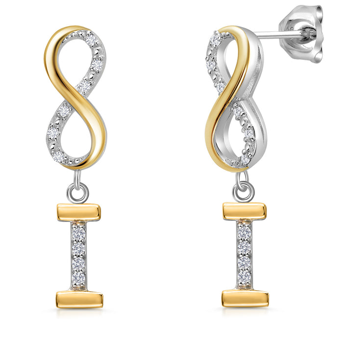 Initial I_Earrings in 925 Sterling Silver and 10K Yellow Gold