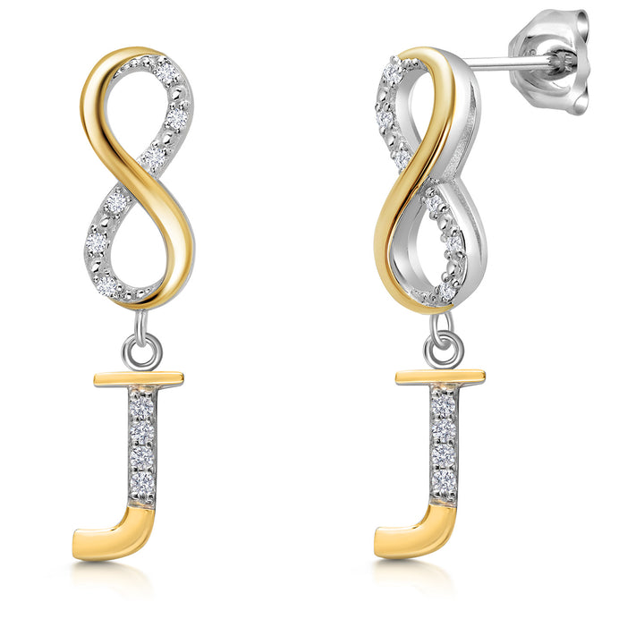 Initial J_Earrings in 925 Sterling Silver and 10K Yellow Gold