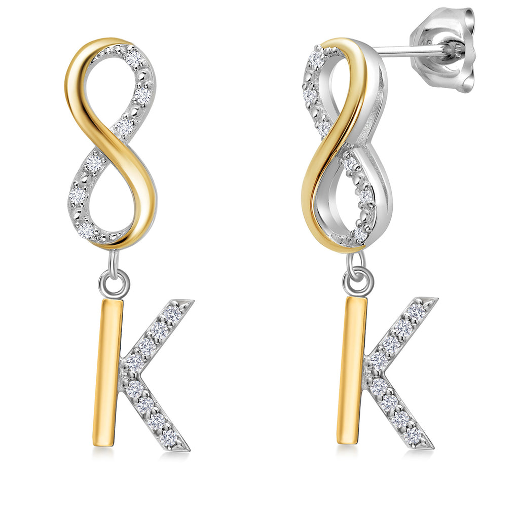 Initial K_Earrings in 925 Sterling Silver and 10K Yellow Gold