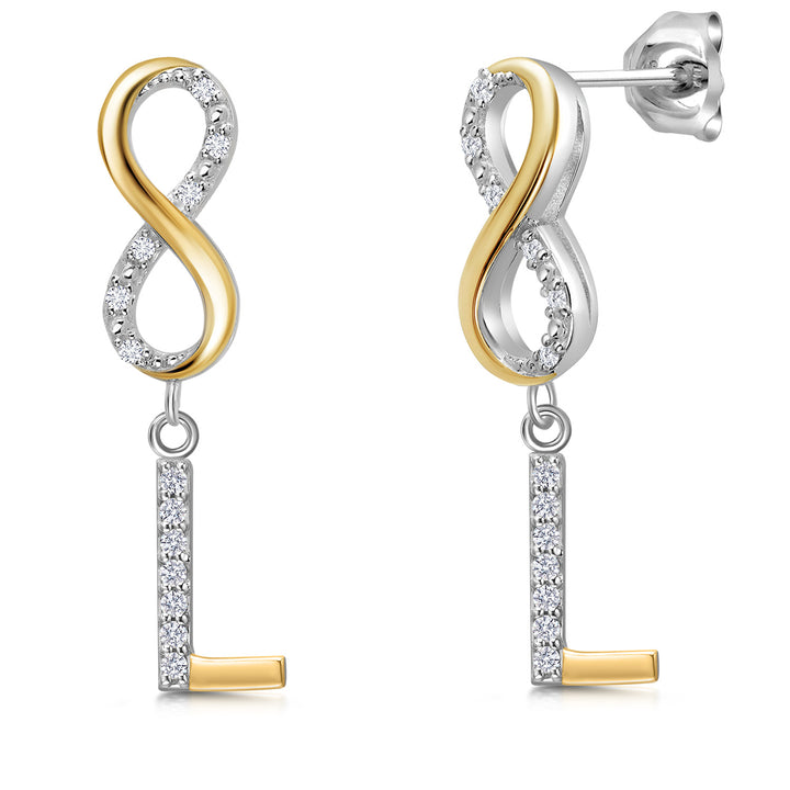Initial L_Earrings in 925 Sterling Silver and 10K Yellow Gold
