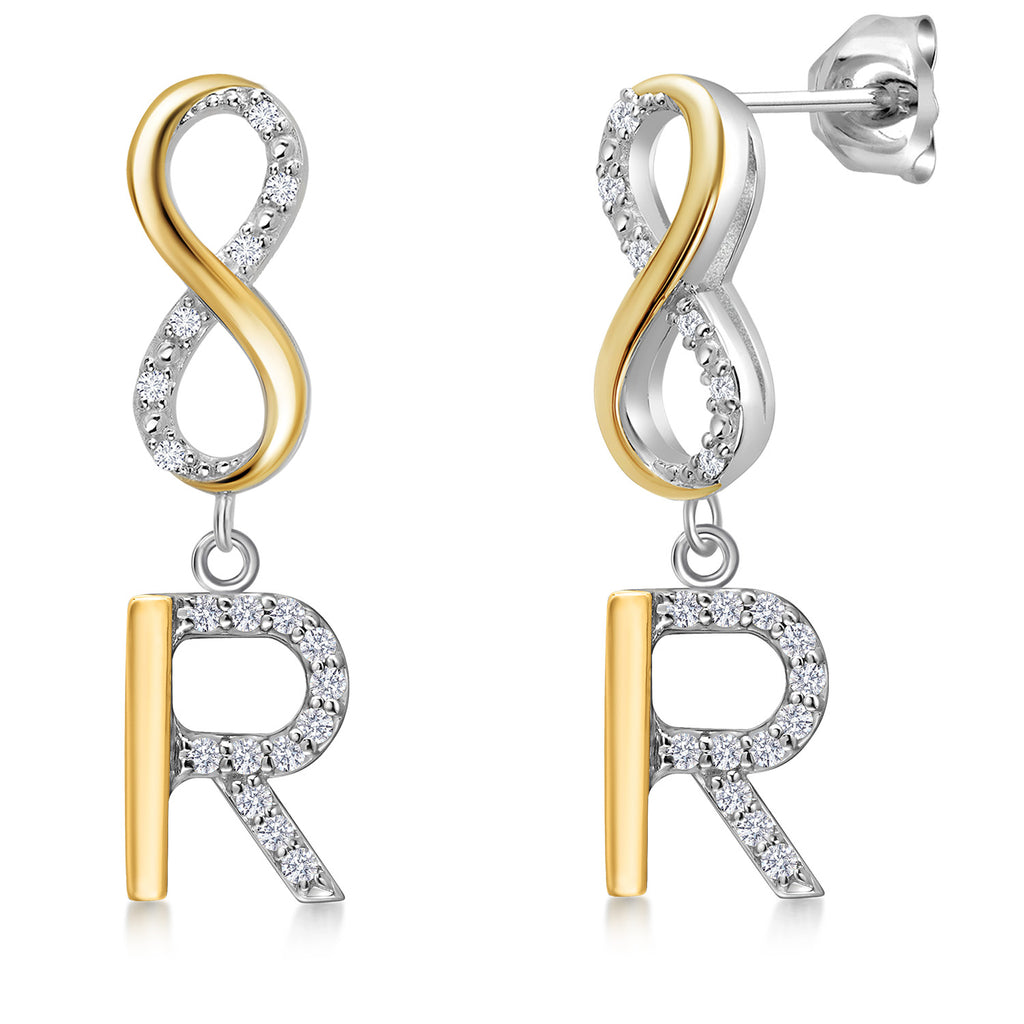 Initial R_Earrings in 925 Sterling Silver and 10K Yellow Gold