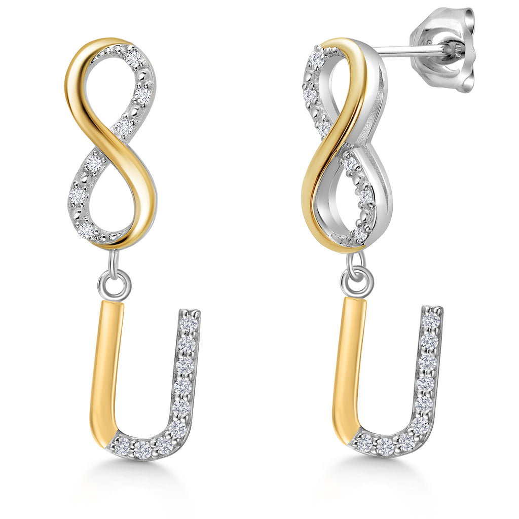 Initial U_Earrings in 925 Sterling Silver and 10K Yellow Gold