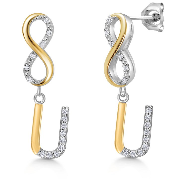 Initial U_Earrings in 925 Sterling Silver and 10K Yellow Gold