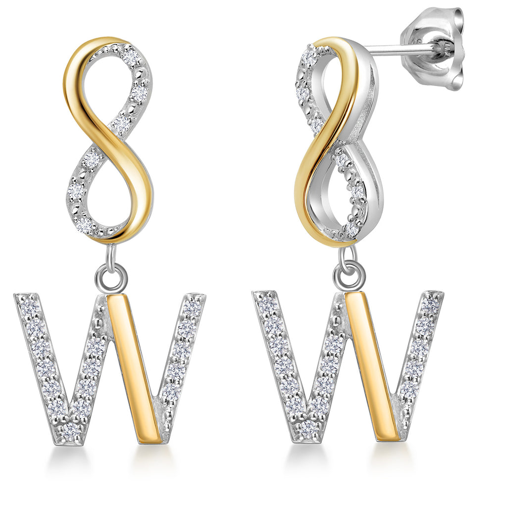 Initial W_Earrings in 925 Sterling Silver and 10K Yellow Gold