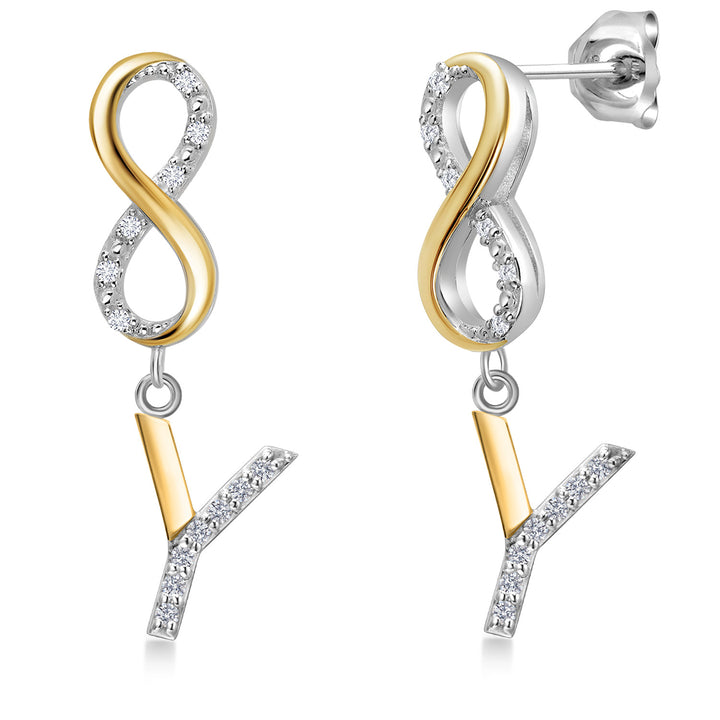 Initial Y_Earrings in 925 Sterling Silver and 10K Yellow Gold