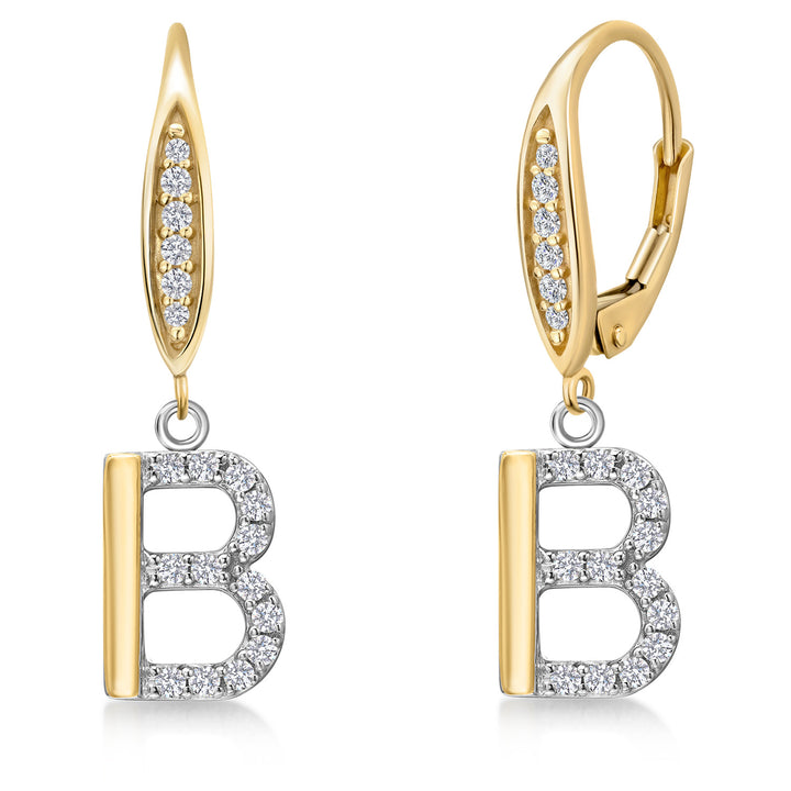 Initial B_Earrings in 925 Sterling Silver and 10K Yellow Gold