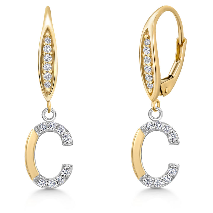 Initial C_Earrings in 925 Sterling Silver and 10K Yellow Gold