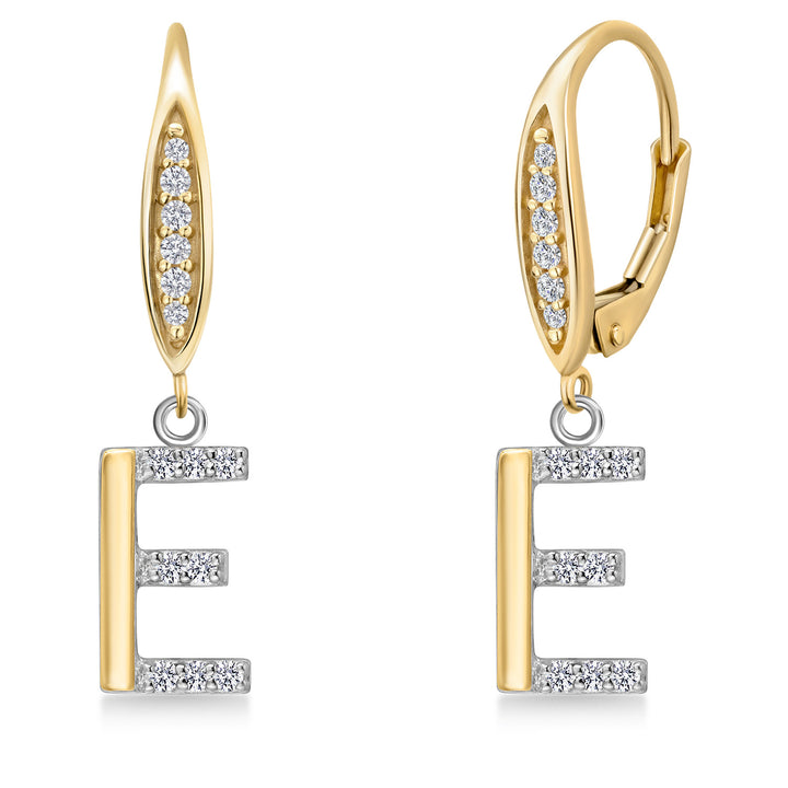 Initial E_Earrings in 925 Sterling Silver and 10K Yellow Gold
