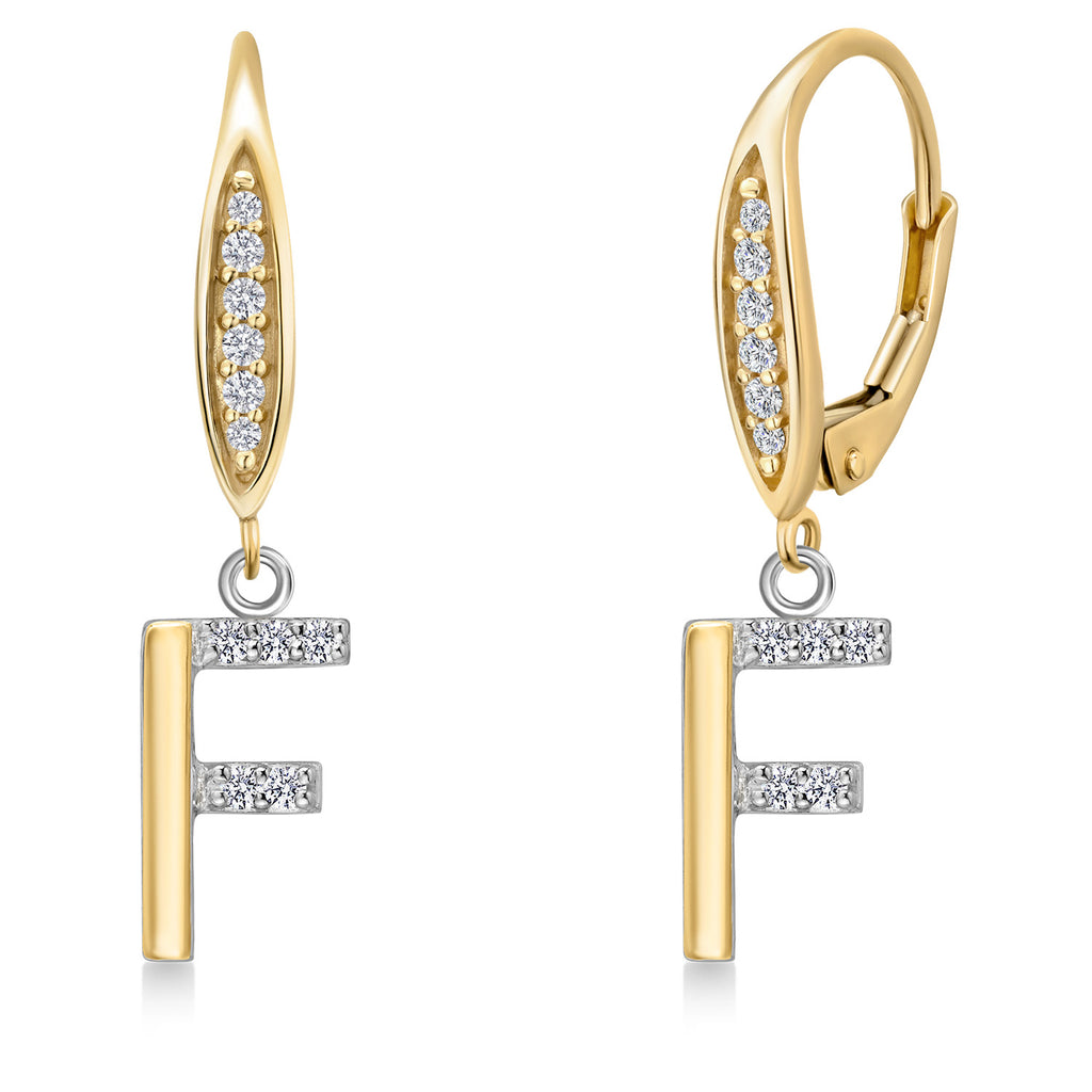 Initial F_Earrings in 925 Sterling Silver and 10K Yellow Gold