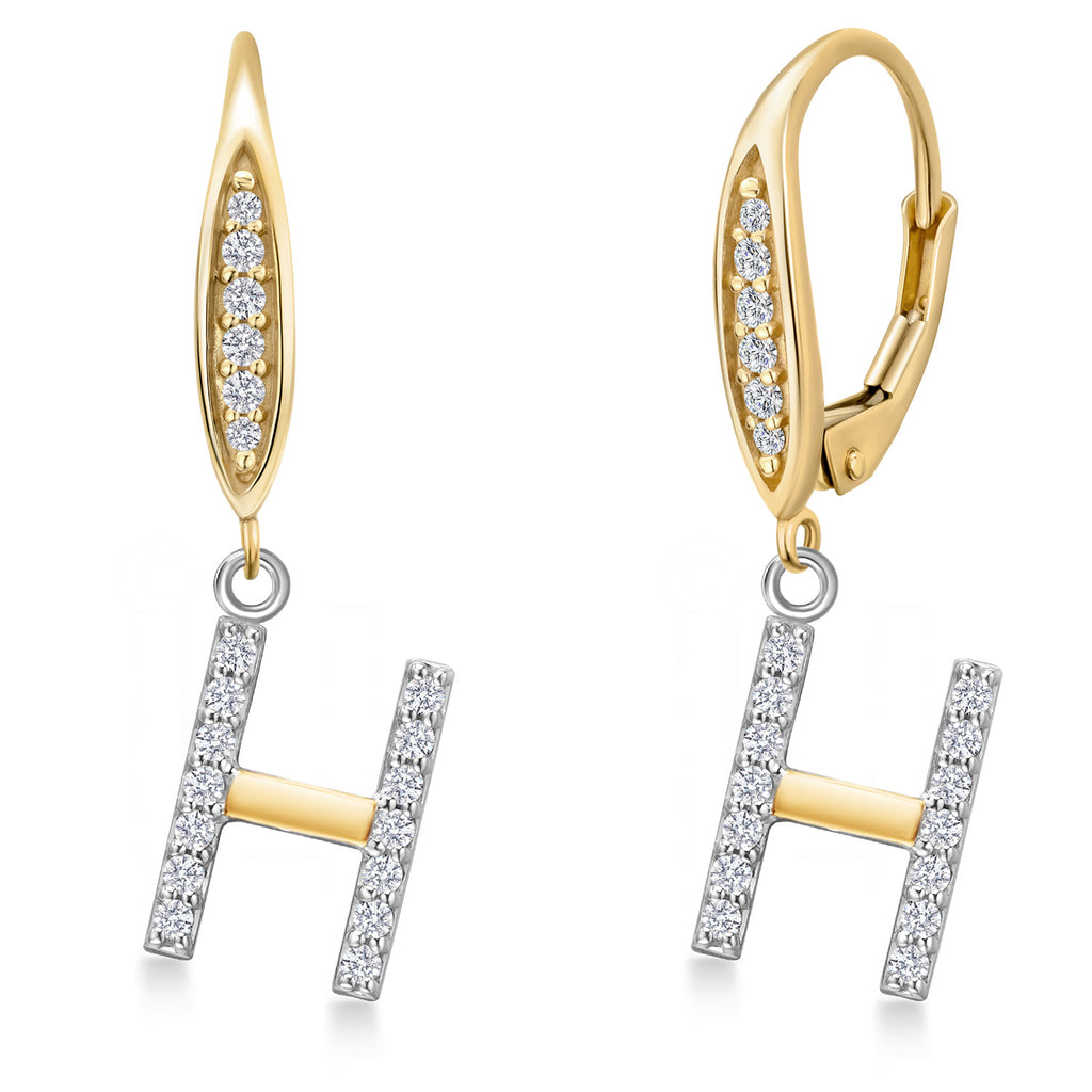 Initial H_Earrings in 925 Sterling Silver and 10K Yellow Gold