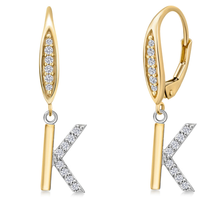 Initial K_Earrings in 925 Sterling Silver and 10K Yellow Gold