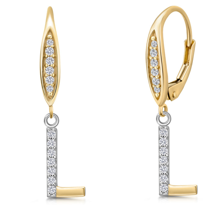 Initial L_Earrings in 925 Sterling Silver and 10K Yellow Gold