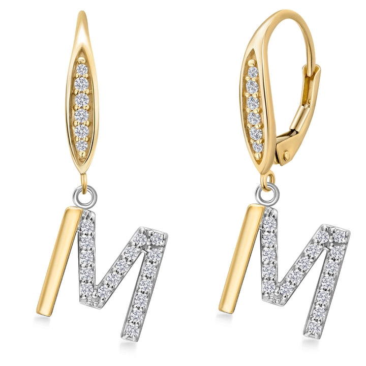 Initial M_Earrings in 925 Sterling Silver and 10K Yellow Gold