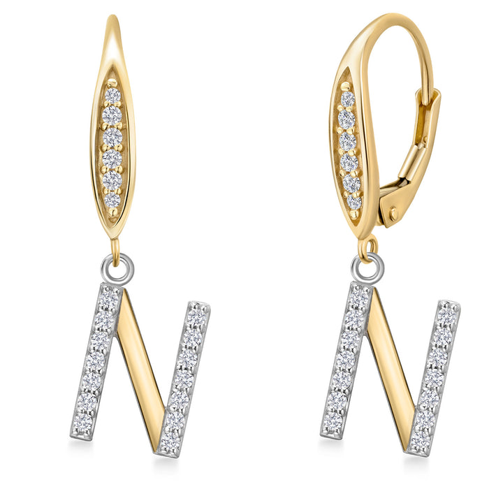 Initial N_Earrings in 925 Sterling Silver and 10K Yellow Gold