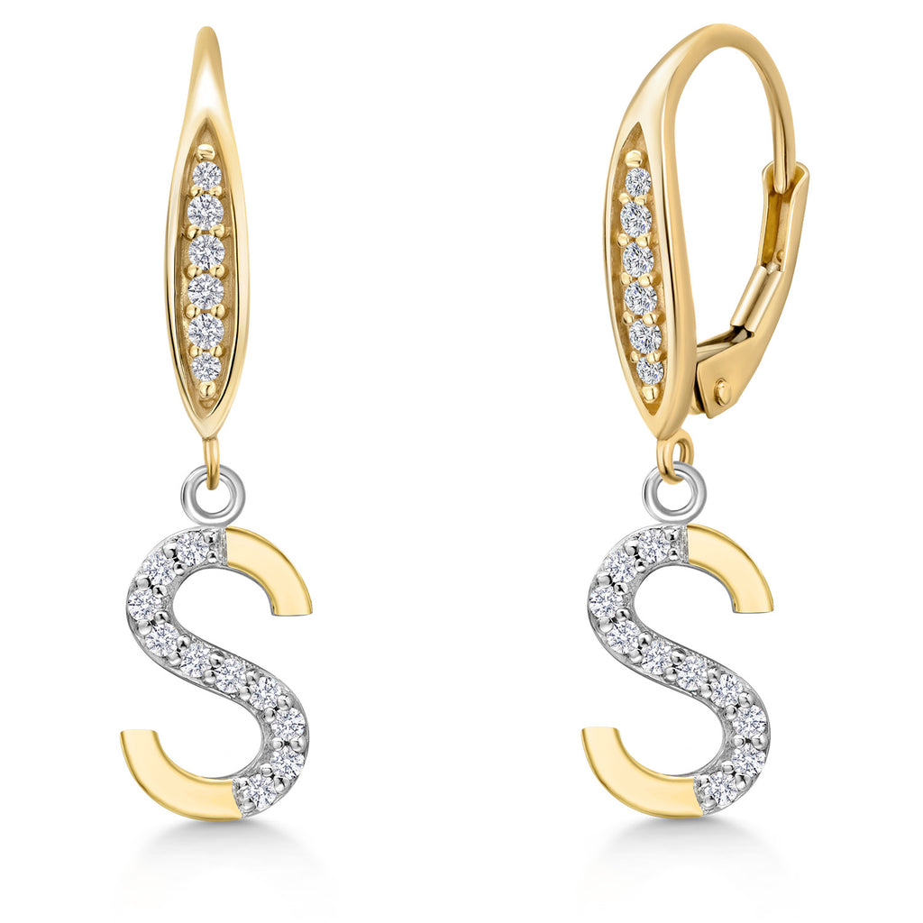 Initial S_Earrings in 925 Sterling Silver and 10K Yellow Gold
