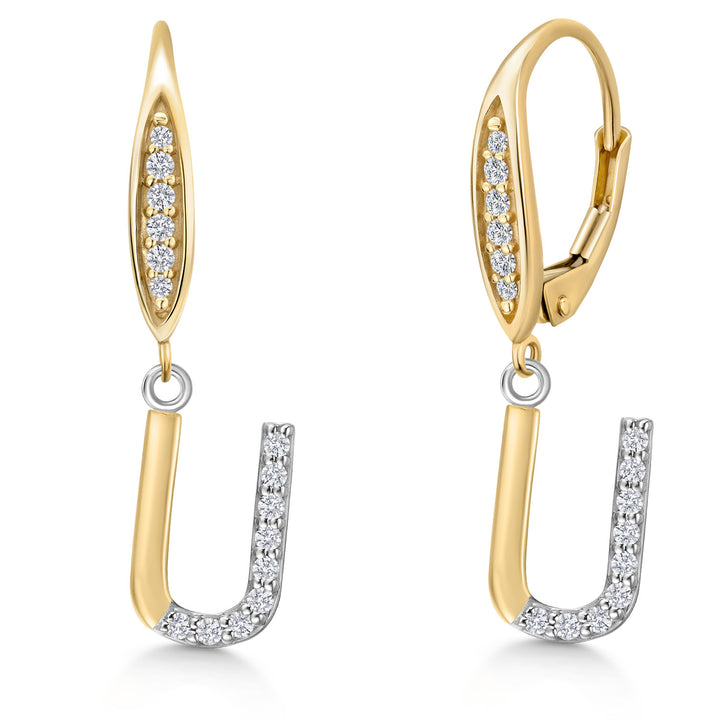 Initial U_Earrings in 925 Sterling Silver and 10K Yellow Gold