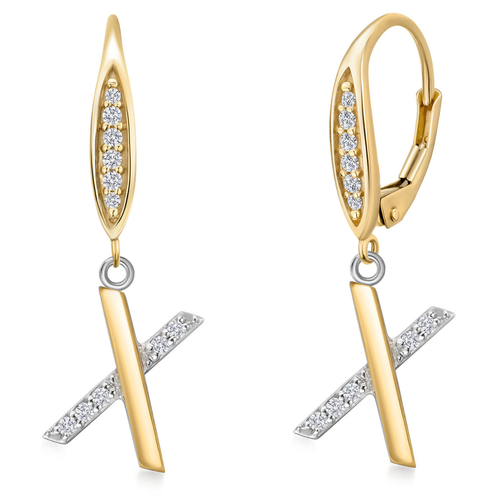 Initial X_Earrings in 925 Sterling Silver and 10K Yellow Gold