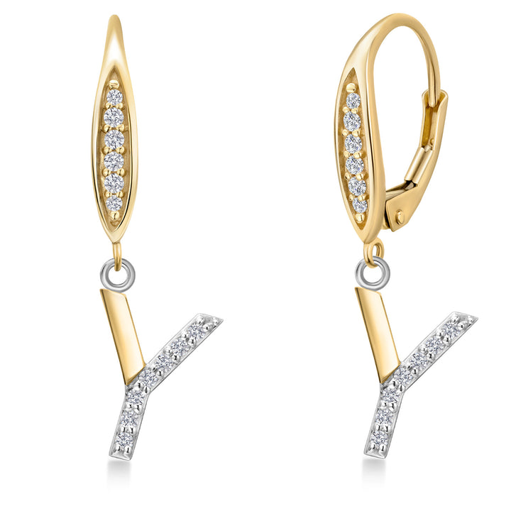Initial Y_Earrings in 925 Sterling Silver and 10K Yellow Gold