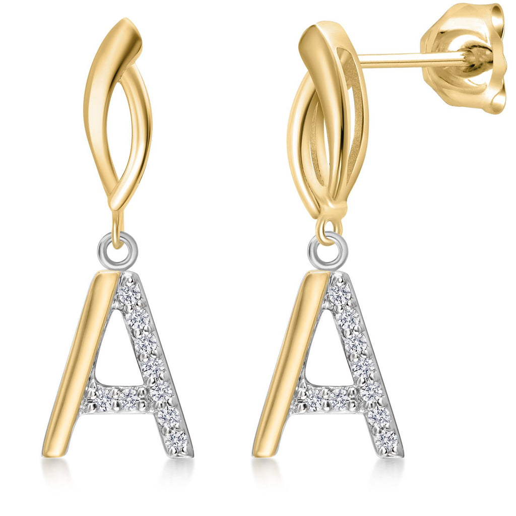 Gem Stone King Initial Earrings Letter A to Z Alphabet | 10K Yellow Gold and 925 Sterling Silver | Lab Grown Diamond | Gift Women Mother's Day Wife Mom Girlfriend Anniversary Birthday | By Keren Hanan