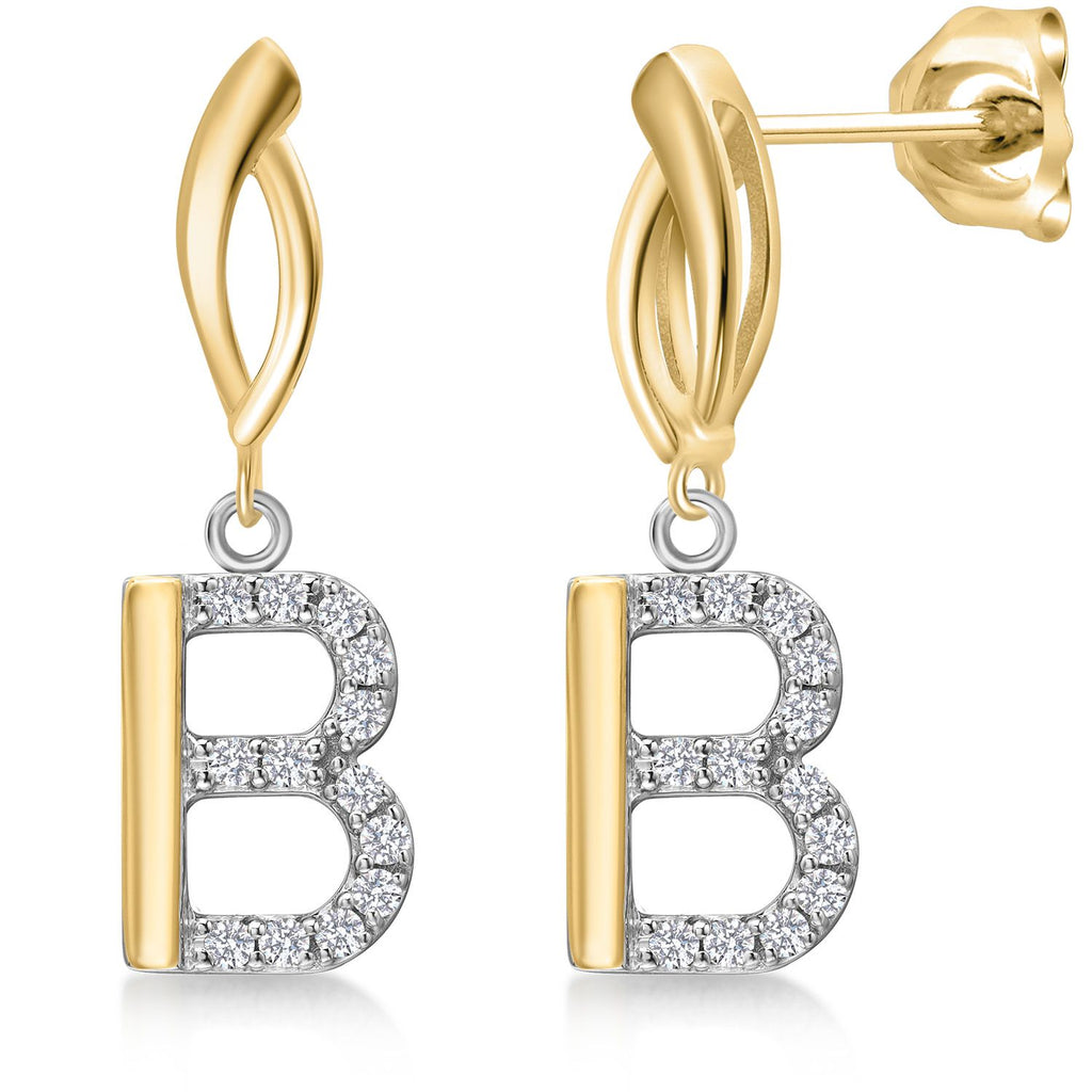 Gem Stone King Initial Earrings Letter A to Z Alphabet | 10K Yellow Gold and 925 Sterling Silver | Lab Grown Diamond | Gift Women Mother's Day Wife Mom Girlfriend Anniversary Birthday | By Keren Hanan