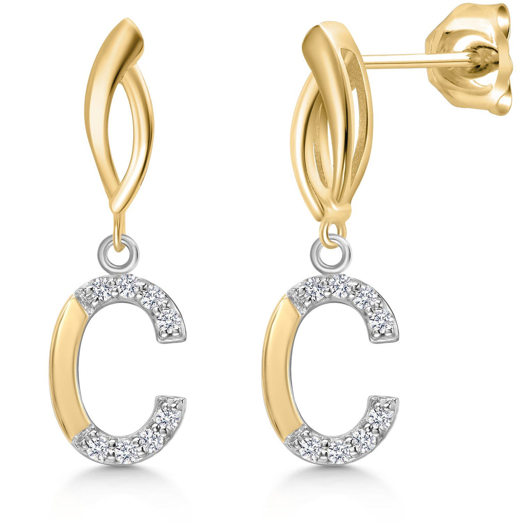 Gem Stone King Initial Earrings Letter A to Z Alphabet | 10K Yellow Gold and 925 Sterling Silver | Lab Grown Diamond | Gift Women Mother's Day Wife Mom Girlfriend Anniversary Birthday | By Keren Hanan