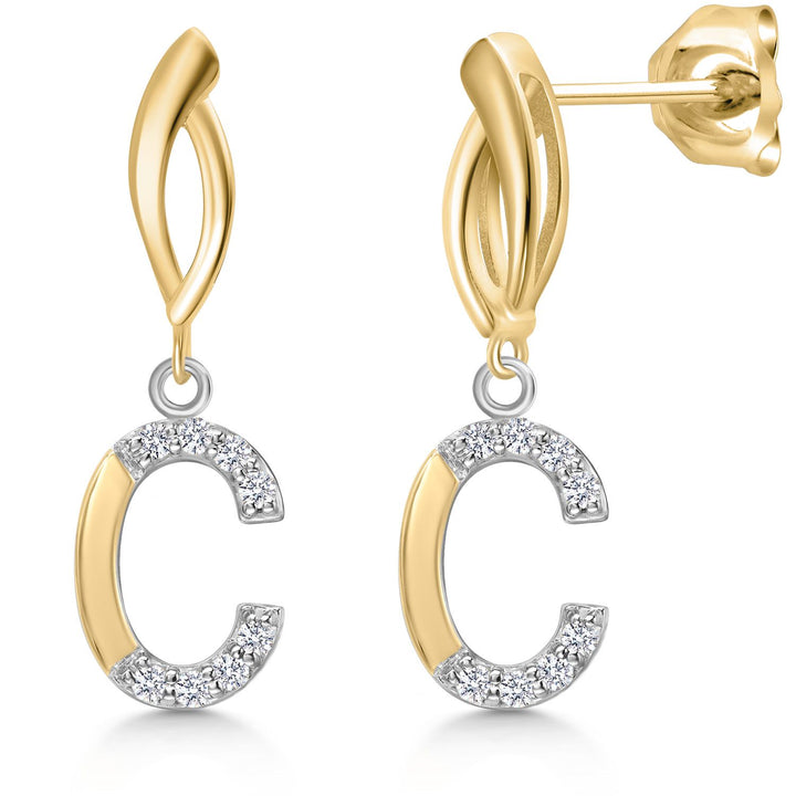 Initial C_Earrings in 925 Sterling Silver and 10K Yellow Gold