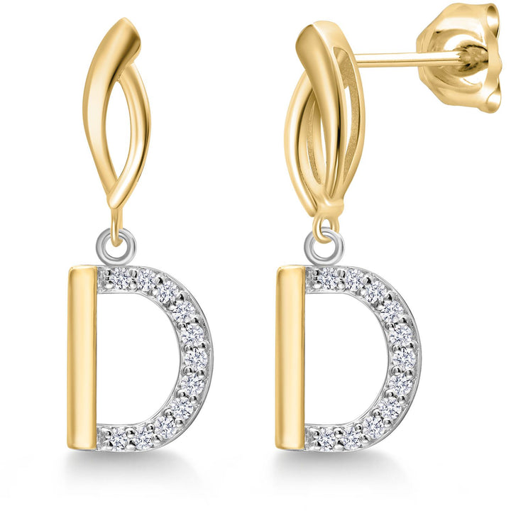 Gem Stone King Initial Earrings Letter A to Z Alphabet | 10K Yellow Gold and 925 Sterling Silver | Lab Grown Diamond | Gift Women Mother's Day Wife Mom Girlfriend Anniversary Birthday | By Keren Hanan