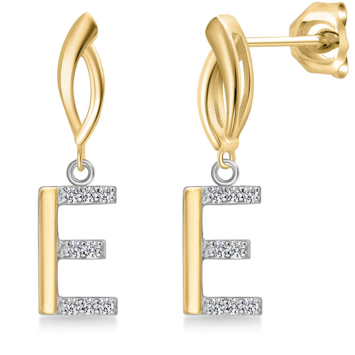Initial E_Earrings in 925 Sterling Silver and 10K Yellow Gold