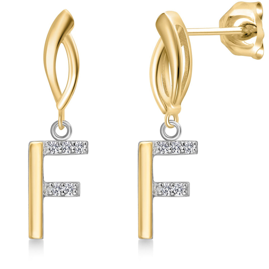 Initial F_Earrings in 925 Sterling Silver and 10K Yellow Gold