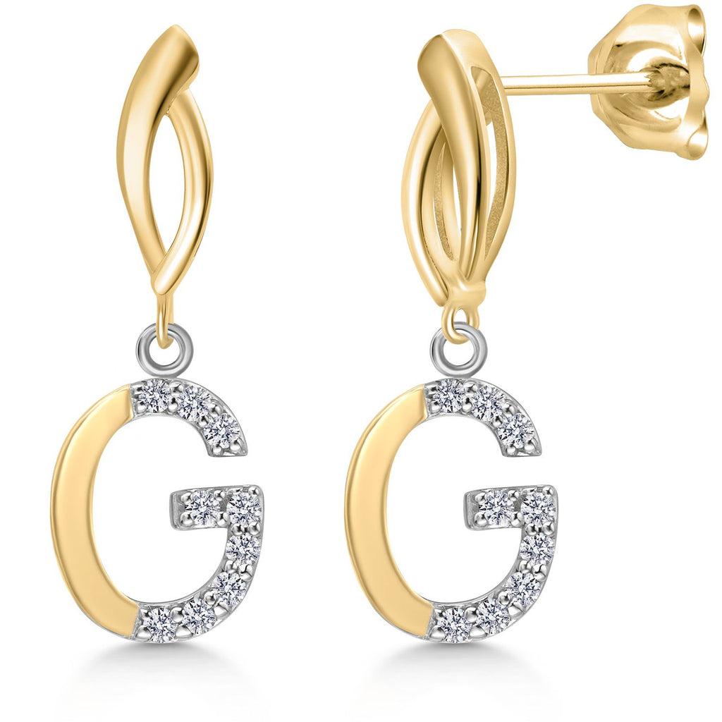 Gem Stone King Initial Earrings Letter A to Z Alphabet | 10K Yellow Gold and 925 Sterling Silver | Lab Grown Diamond | Gift Women Mother's Day Wife Mom Girlfriend Anniversary Birthday | By Keren Hanan