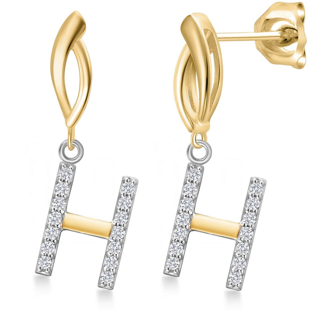Gem Stone King Initial Earrings Letter A to Z Alphabet | 10K Yellow Gold and 925 Sterling Silver | Lab Grown Diamond | Gift Women Mother's Day Wife Mom Girlfriend Anniversary Birthday | By Keren Hanan