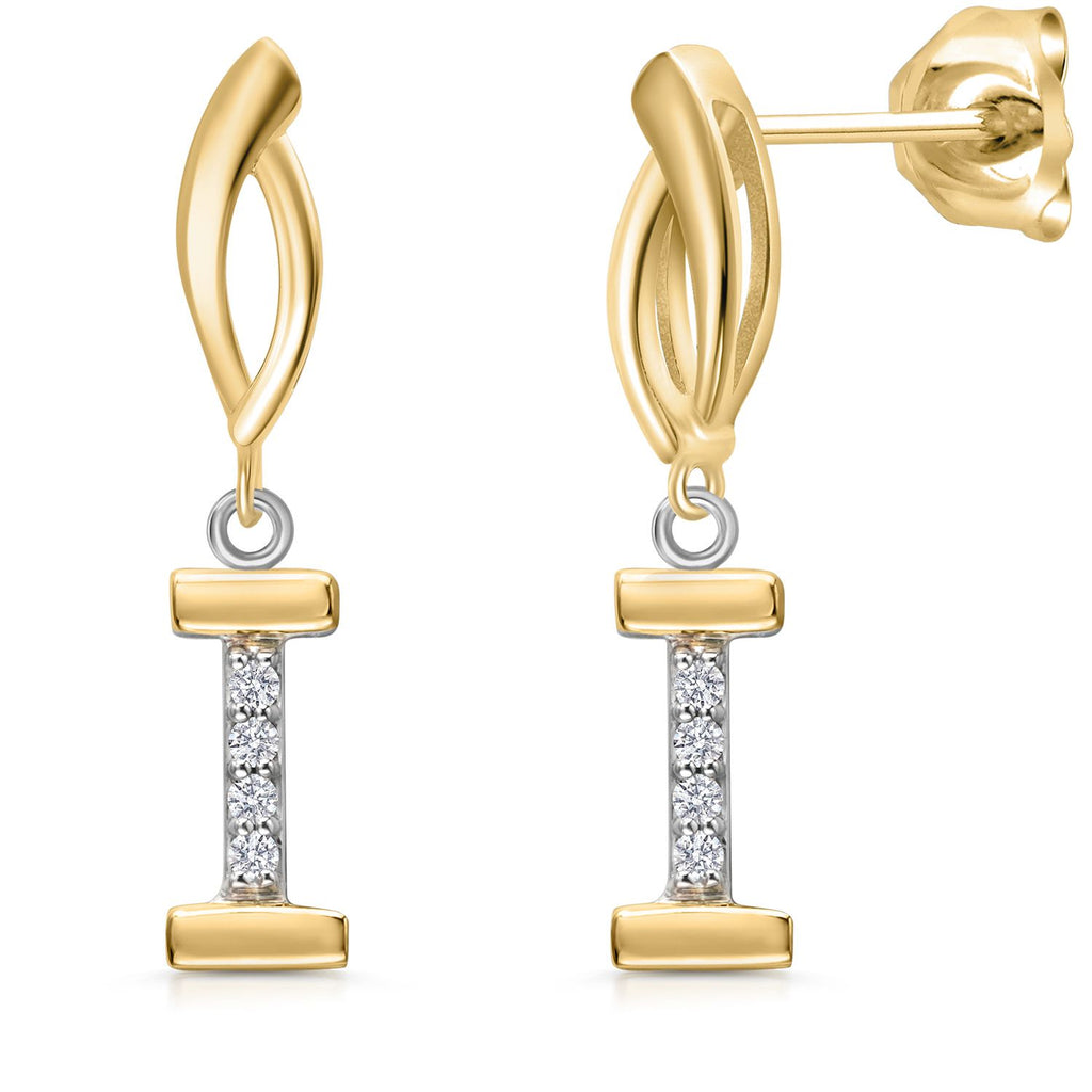 Gem Stone King Initial Earrings Letter A to Z Alphabet | 10K Yellow Gold and 925 Sterling Silver | Lab Grown Diamond | Gift Women Mother's Day Wife Mom Girlfriend Anniversary Birthday | By Keren Hanan