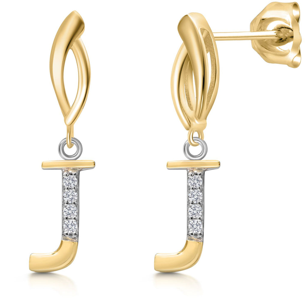 Gem Stone King Initial Earrings Letter A to Z Alphabet | 10K Yellow Gold and 925 Sterling Silver | Lab Grown Diamond | Gift Women Mother's Day Wife Mom Girlfriend Anniversary Birthday | By Keren Hanan