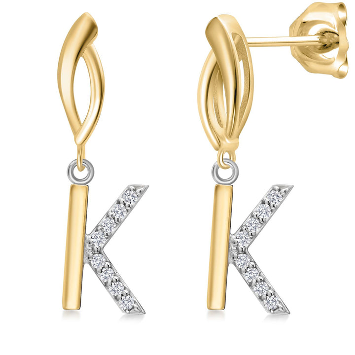 Initial K_Earrings in 925 Sterling Silver and 10K Yellow Gold