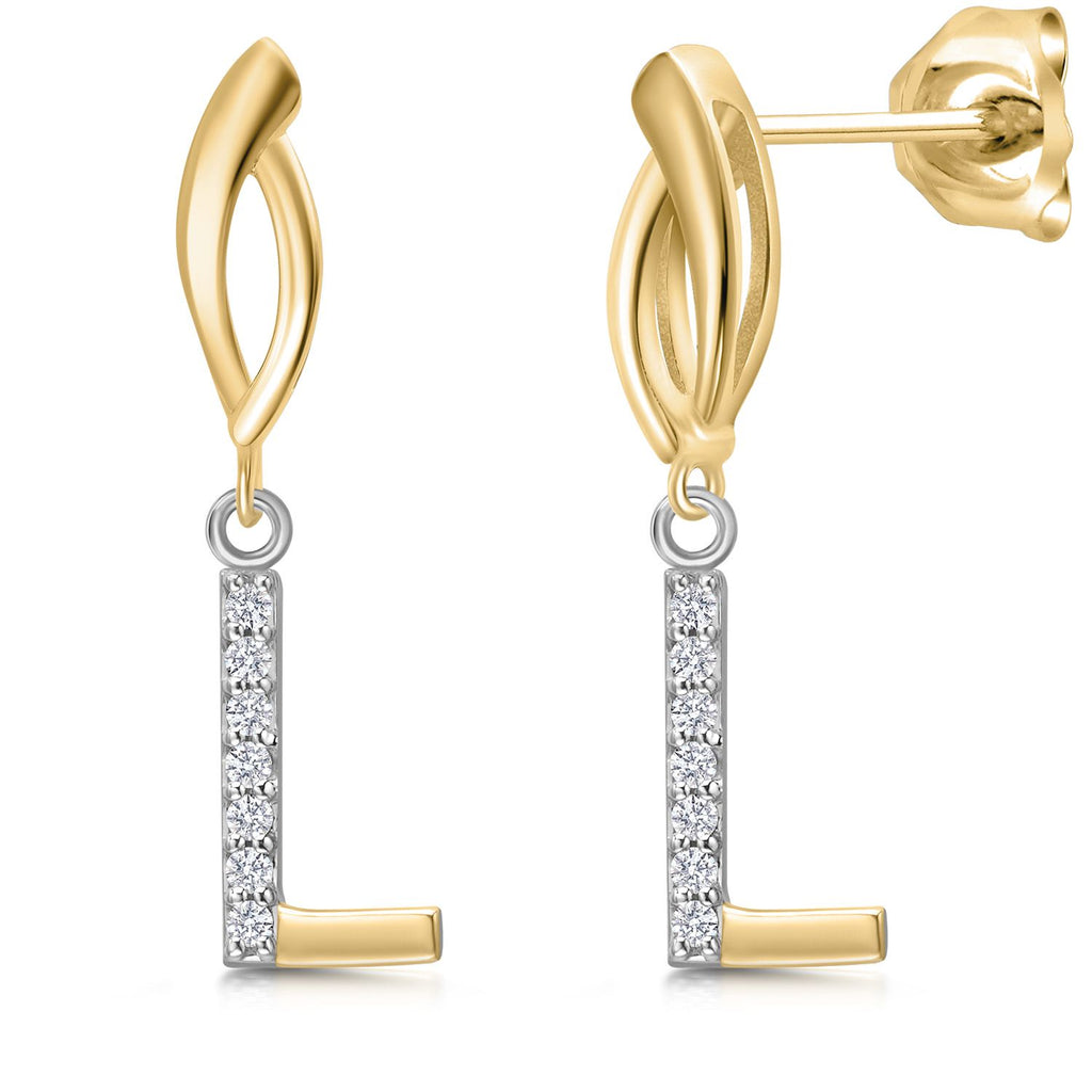 Gem Stone King Initial Earrings Letter A to Z Alphabet | 10K Yellow Gold and 925 Sterling Silver | Lab Grown Diamond | Gift Women Mother's Day Wife Mom Girlfriend Anniversary Birthday | By Keren Hanan