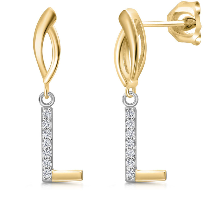 Initial L_Earrings in 925 Sterling Silver and 10K Yellow Gold